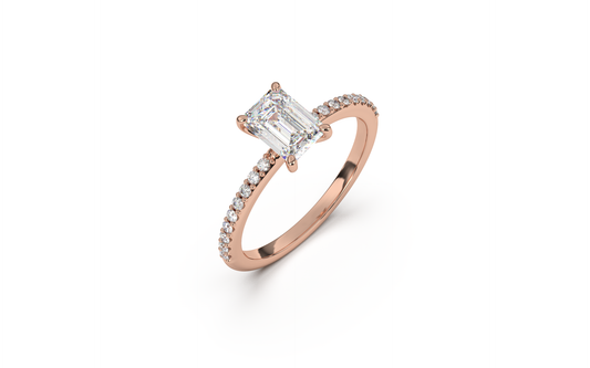 טבעת סוליטר אמרלד ויהלומי צד