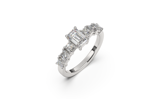 טבעת אמרלד ויהלומי צד מרובעים