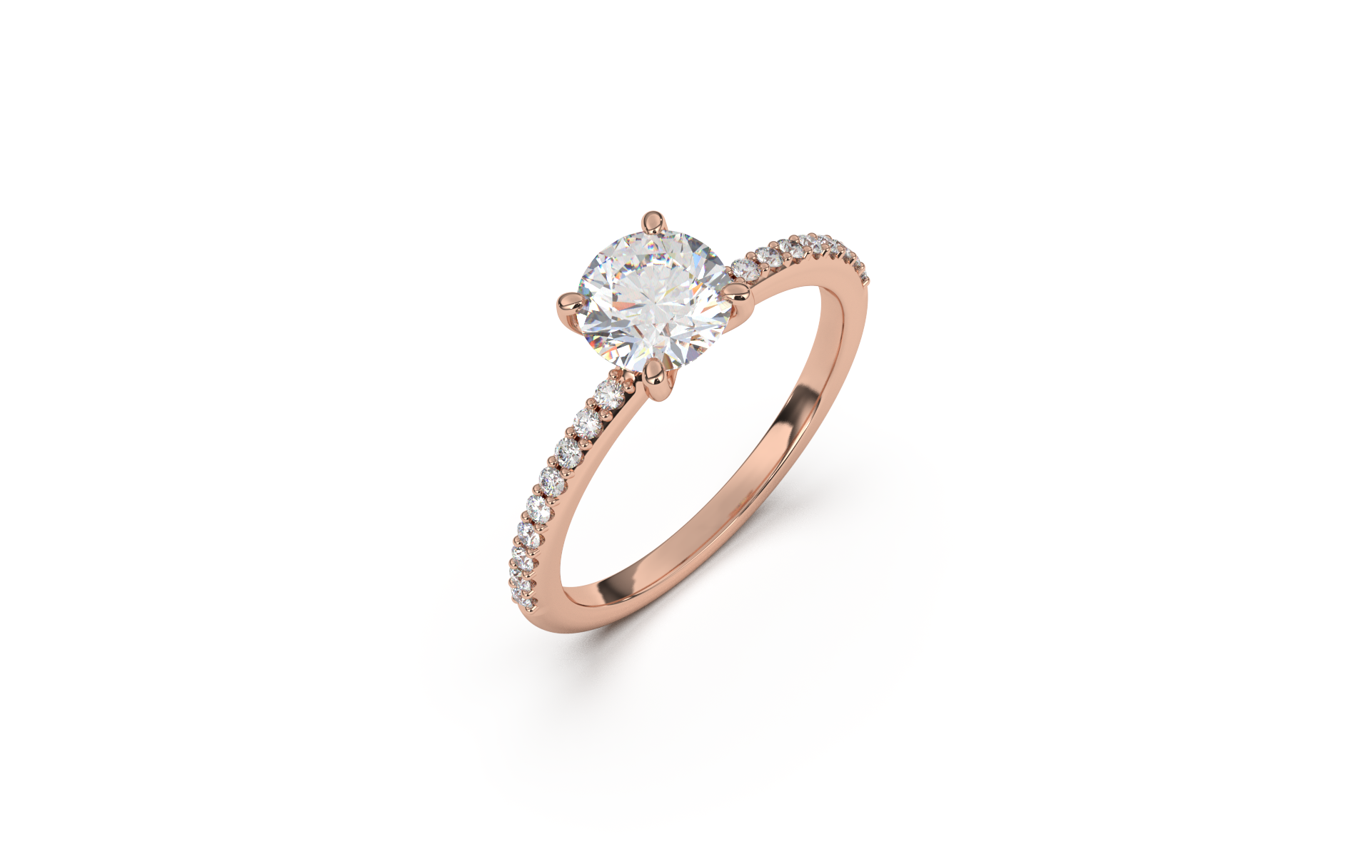 טבעת סוליטר עגול ויהלומי צד