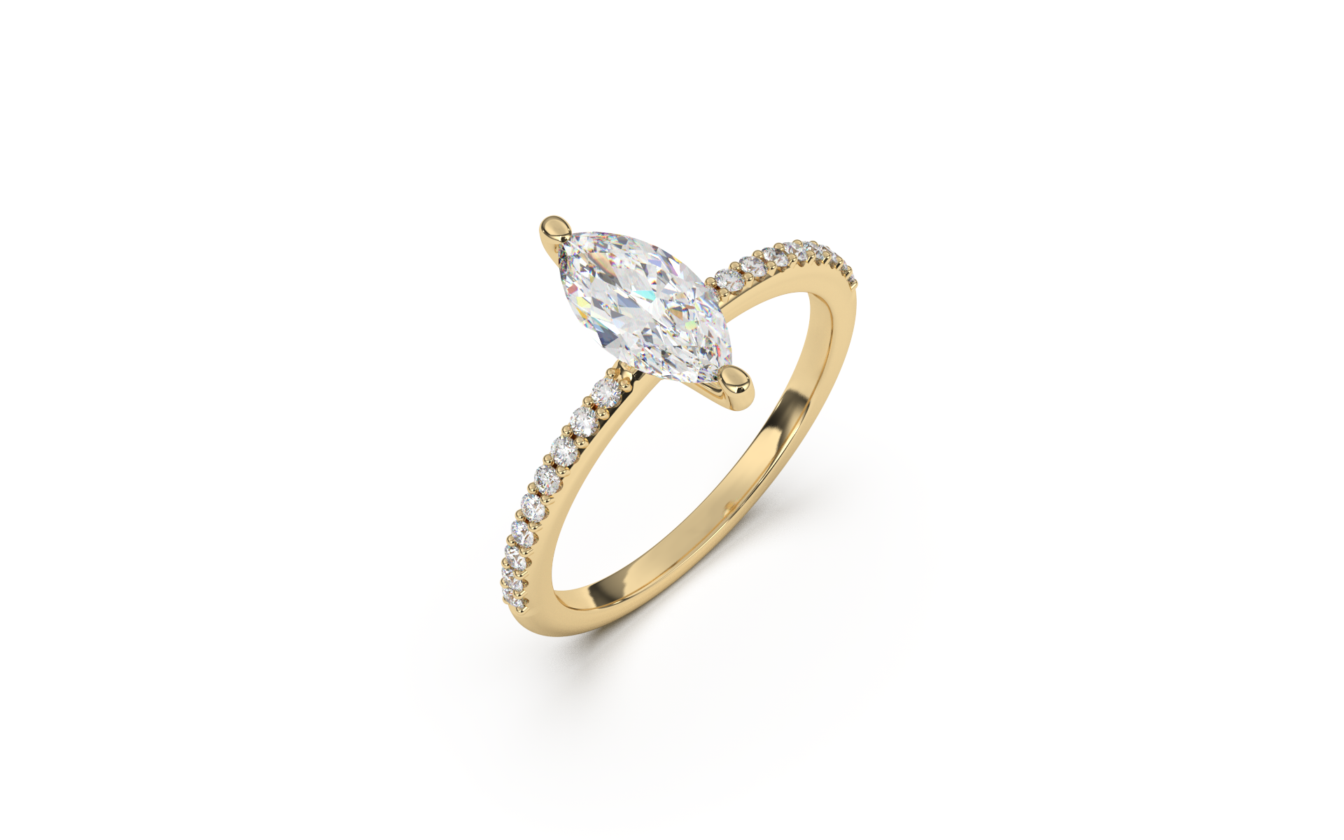 טבעת סוליטר מרקיזה ויהלומי צד