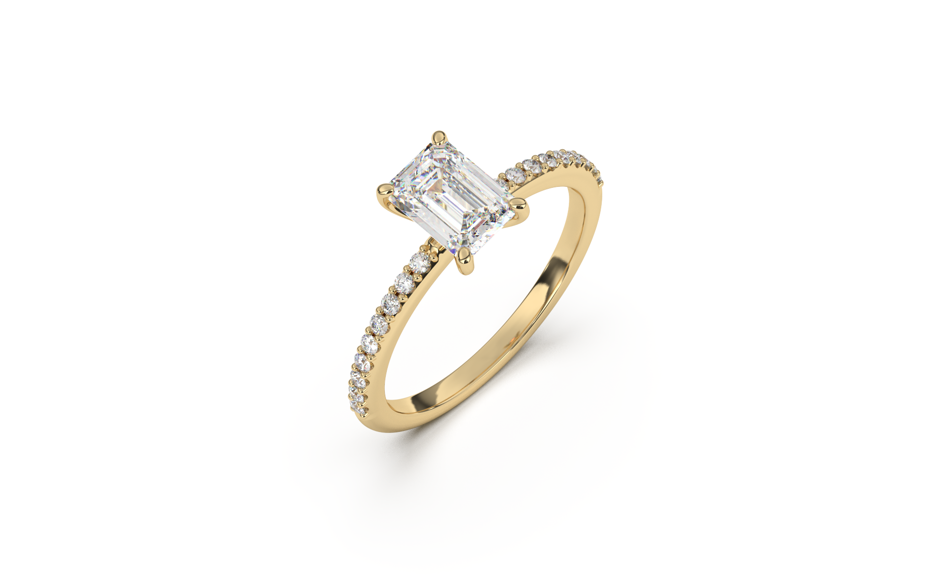 טבעת סוליטר אמרלד ויהלומי צד