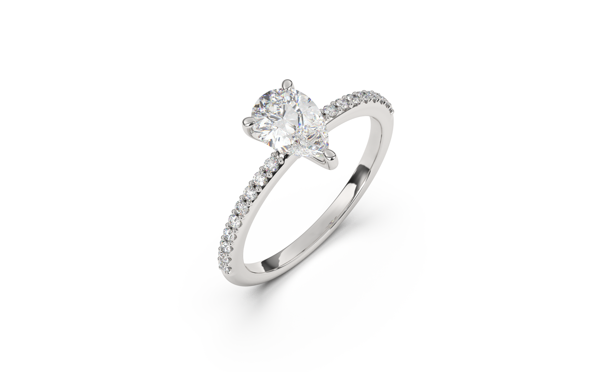 טבעת סוליטר טיפה ויהלומי צד