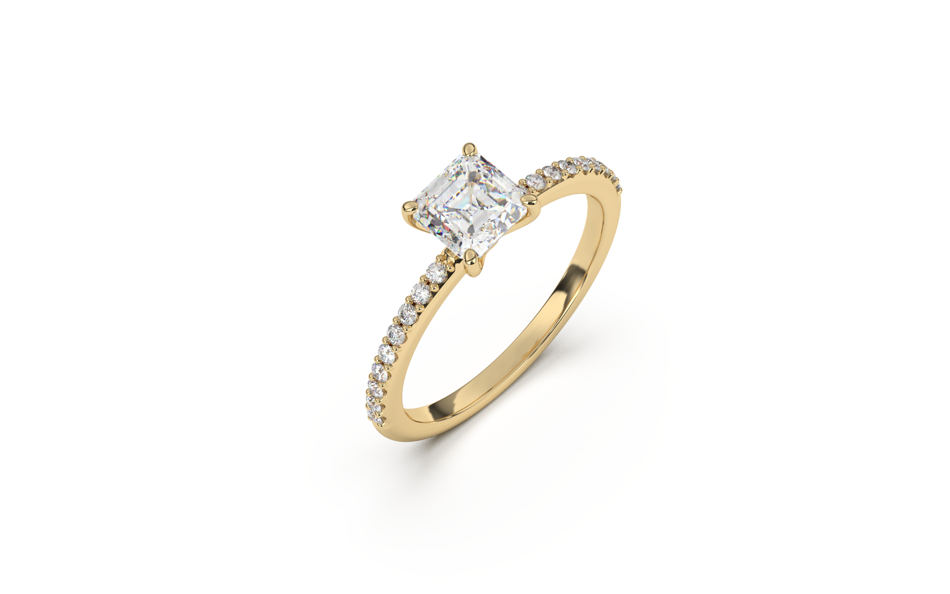 טבעת סוליטר אשר קאט ויהלומי צד