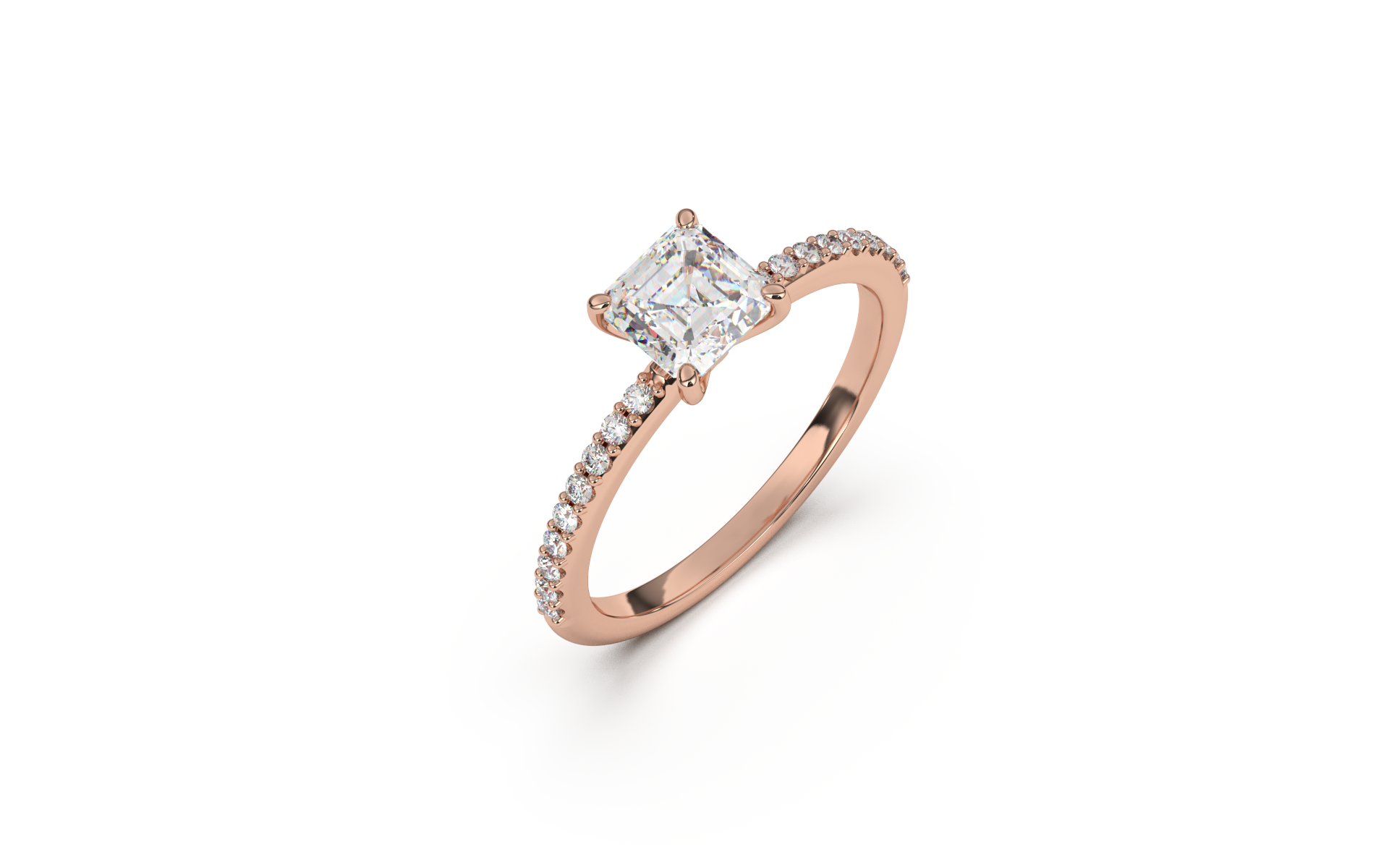 טבעת סוליטר אשר קאט ויהלומי צד