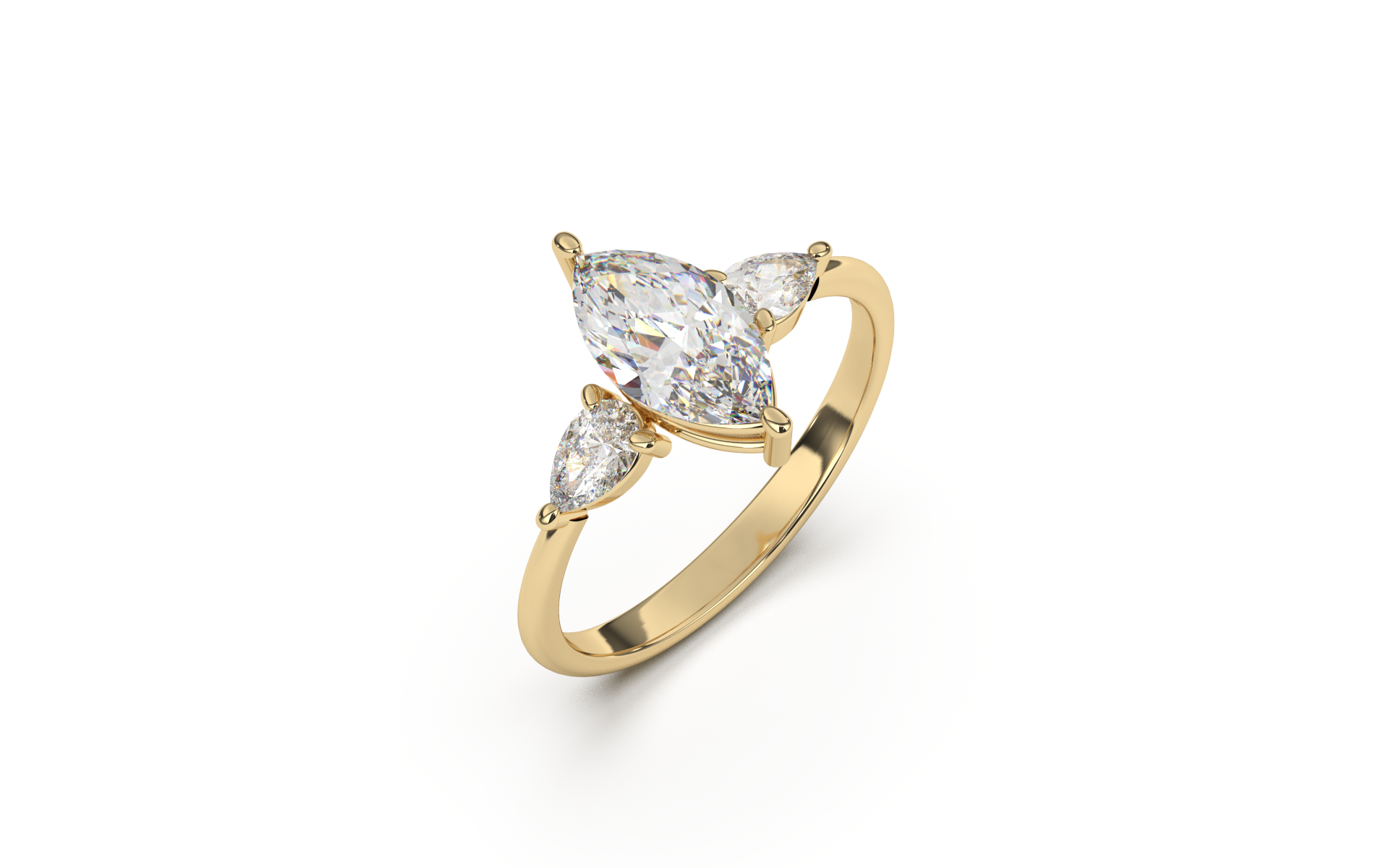 טבעת משובצת יהלום מרכזי מרקיזה וזוג טיפות