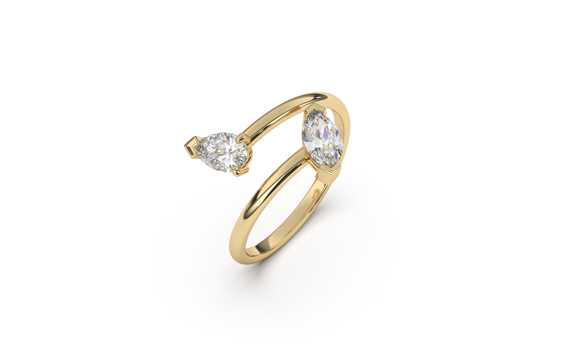 טבעת ספרינג משובצת יהלומים בצורת מרקיזה וטיפה