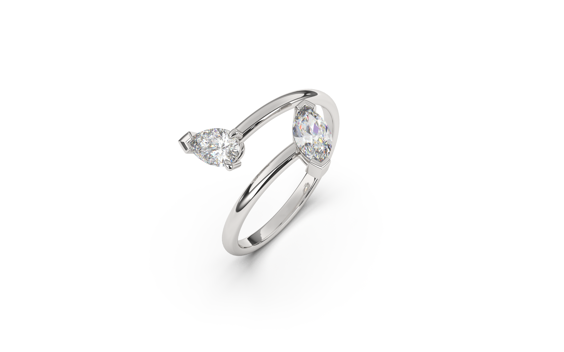 טבעת ספרינג משובצת יהלומים בצורת מרקיזה וטיפה