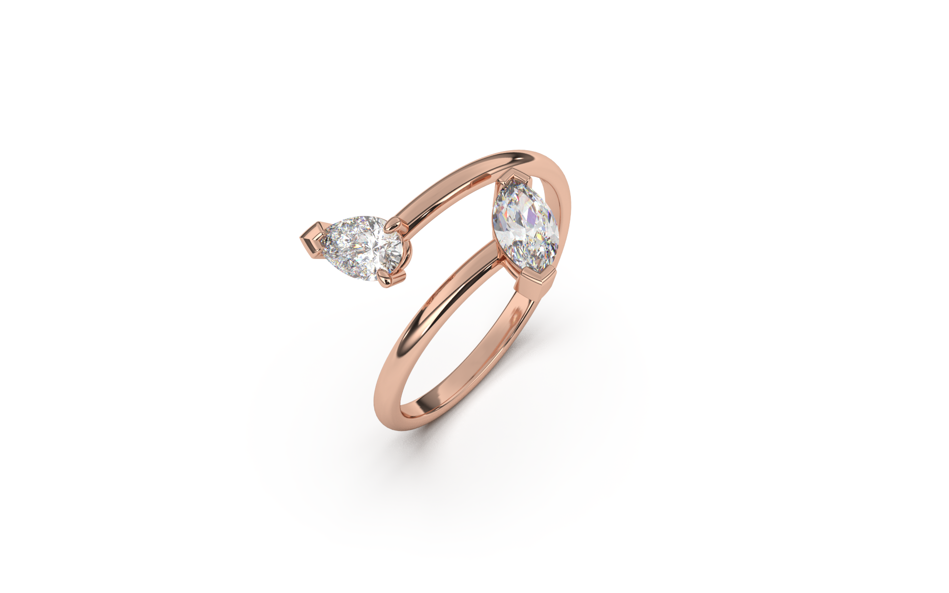 טבעת ספרינג משובצת יהלומים בצורת מרקיזה וטיפה