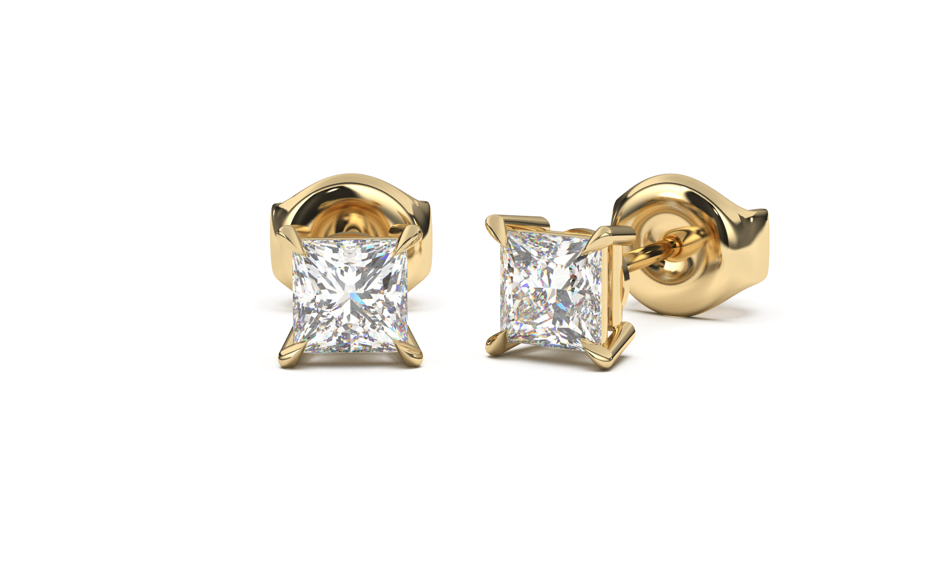 עגילי יהלום פרינסס צמודים