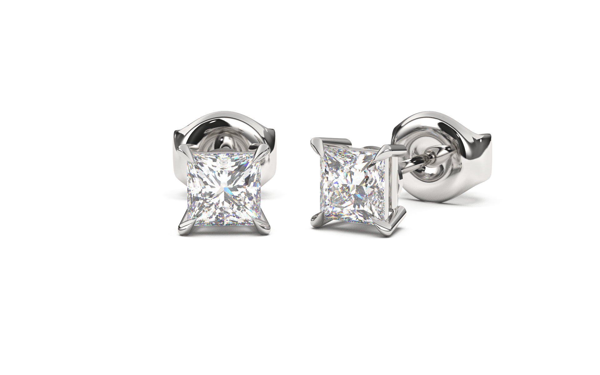 עגילי יהלום פרינסס צמודים